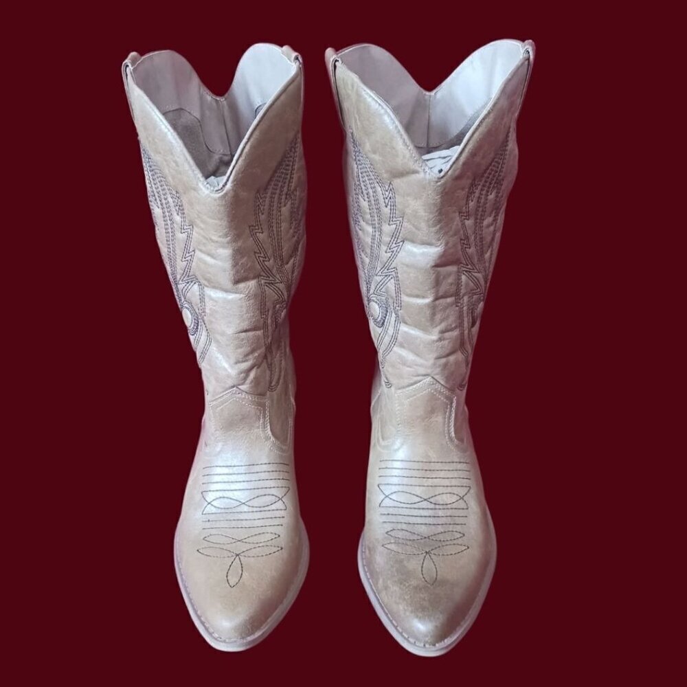 Coconuts Western Stitching Style Faux Leather Cowboy Boots Women’s Tan  Size 11M